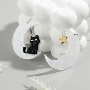 Moda komik karikatür yavru yıldız ay kolye küpe asimetrik cadılar bayramı iskelet siyah kedi akrilik damla küpe - Product Image 3