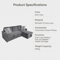 Sofá Cama Extraíble de Tela Moderno en Forma de L, Sofá Convertible con Otomana de Almacenamiento para Sala de Estar o Habitación de Invitados