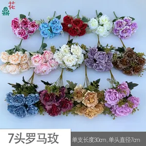 High Quality 7 Head Roman Rose Home Decoration Silk Flower Photography Landscape Arrangement Artificial Flowers