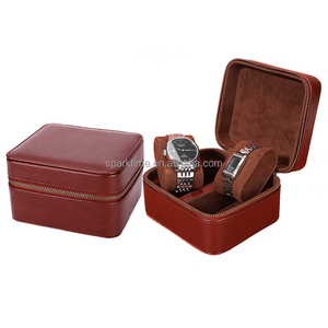 Boîte de rangement pour montres en cuir PU à 2 emplacements avec logo personnalisé Sparktime, fermeture éclair, taille personnalisable et options multicolores - Product Image 1