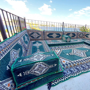 Divano verde a forma <span class=keywords><strong>di</strong></span> U in stile arabica Majlis Set cuscini da pavimento per soggiorno e ville Pallet divani componibili - Product Image 3