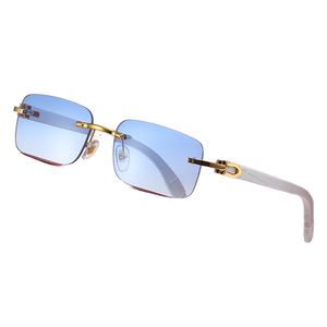 Unisex New Fashion <b>Square</b> <b>Frame</b> <b>Sunglasses</b> UV400 Anti-reflective Optical Lenses Wooden Legs Copper Heart Rimless Design - Product Image 1