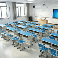 Ensemble de chaise et table d'étude en bois pour étudiants, double place, réglable, ignifuge, en HDF, écologique, avec tiroirs, vente en gros