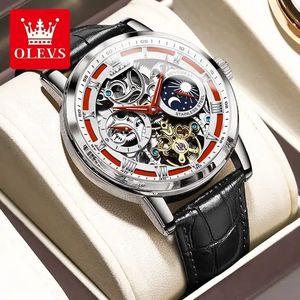 OLVES 6670 Reloj de cuero de oro rosa hueco totalmente automático para hombre con logotipo de diseño 3D Pantalla de esfera de puntero resistente al agua - Product Image 2