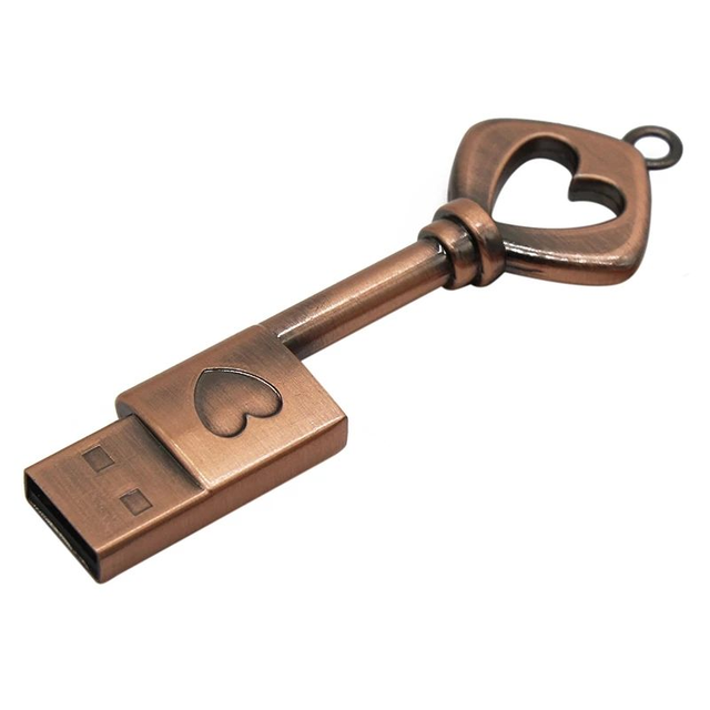 Portable Key Shape Vintage Metal Key USB 2.0 Flash Drive 8GB & 128GB 10-Year Data Retention 1-Year Warranty New Wedding Gift