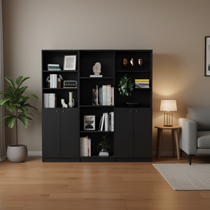 Juego de Librería Isabella de 3 Piezas, Negro, Moderno, Minimalista, Muebles para Sala de Estar, Estante Independiente de MDF con 9 Compartimentos - Product Image 2