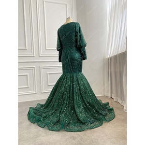 Abiti da sposa di lusso <span class=keywords><strong>verde</strong></span> <span class=keywords><strong>smeraldo</strong></span> modesto <span class=keywords><strong>elegante</strong></span> abito da sera taglie forti abito da festa di nozze formale a maniche lunghe con paillettes - Product Image 4