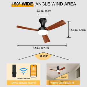 Ventilateur de plafond intelligent moderne de 42 pouces avec lumière - Contrôle par application et télécommande, moteur silencieux DC <30dB, 3 pales, 6 vitesses réglables, pour chambre à coucher - Product Image 4