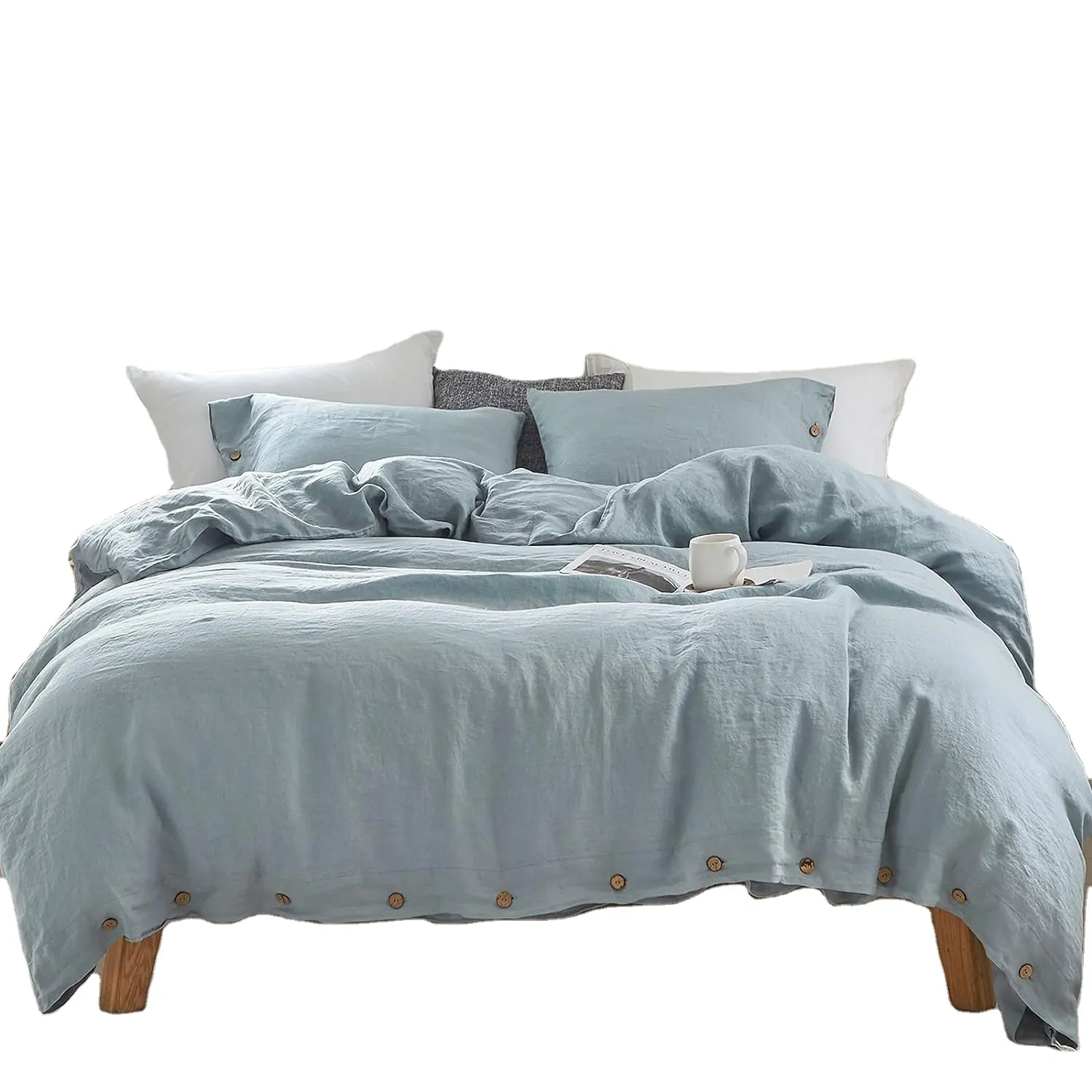 カスタムベストセラーブルー寝具ダブルソフトで快適な羽毛布団カバーセット寝具セットフリルリネン寝具