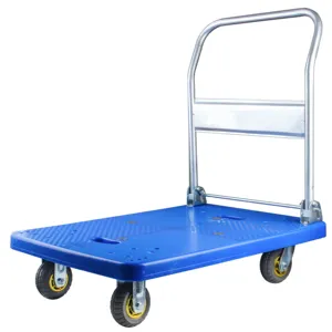 90x60cm Hand Trolley 300kg 4 Rubber Wheel Folding Hand Flatbed Cart 660 Ib Folding Service Cart