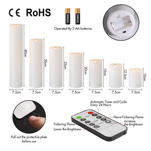 <span class=keywords><strong>Bougie</strong></span> <span class=keywords><strong>LED</strong></span> sans flamme à piles en cire de paraffine, fabriquée à la main, écologique et sûre, modèle PILLAR de Mermei - Product Image 3