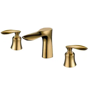 single hand three hole brushed gold faucet hot sale basin mixer for hotel