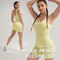 Nouveau design, body une pièce sans couture en nylon et spandex avec fil argenté, dos nu, sans manches, coupe short, pour un style de vie actif