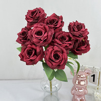 Bouquet de 9 roses artificielles en soie, fleurs en plastique réalistes pour mariage, arrangement de vase d'intérieur, décoration