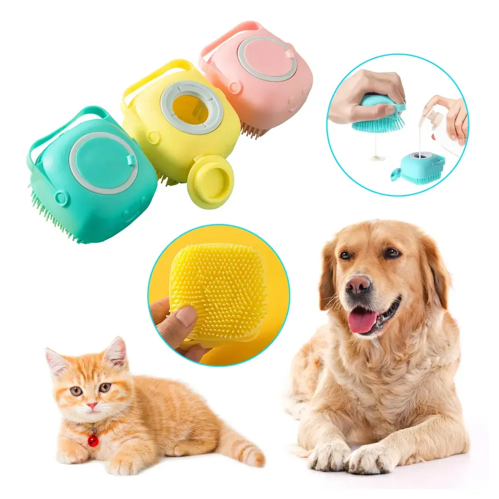 Banheira de cachorro portátil, escova de silicone para massagem, limpeza, animal de estimação, ferramenta de banho