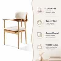 Fauteuil de salle à manger en bois massif, chaise d'appoint incurvée de style Japandi avec dossier recouvert de cuir pour cuisine, salle à manger et café