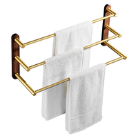 Ensemble d'accessoires de salle de bain HONGDEC en or brossé et noyer, 6 pièces, à fixer au mur