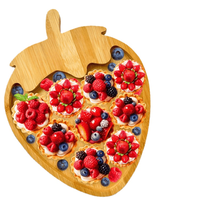 Plateau de service rond en bambou naturel pour fêtes sur le thème des fraises, décoration de baby shower et présentation alimentaire