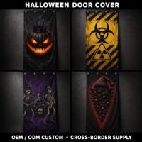 Bannière de fond Halloween : Citrouille, Fantôme, Sorcière, Château – Style Classique, Impression Numérique sur Polyester, Séchage Rapide, Durable