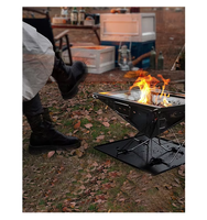 Barbecue de camping pliable IKW JUNYI100803 en acier inoxydable à hauteur réglable - Poêle à charbon de bois portable pour l'extérieur