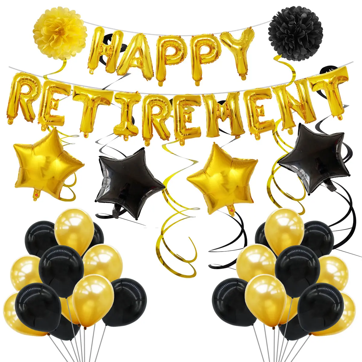 مجموعة بالونات الاحتفال بالرحلة التقاعدية بحروف HAPPY RETIREMENT بحجم 16 بوصة مع غشاء ألمنيوم بالونات للحفلات