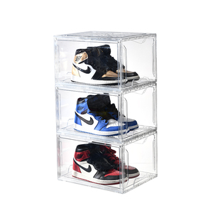 2021 best selling Rectangle plastic shoe box stackable storage box dustproof display box drop side shoe container
