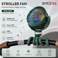 Ventilateur de poussette rechargeable, autonomie de 27h, trépied pieuvre 360° °   Lampe de nuit LED rotative pour siège de voiture, voyage, camping