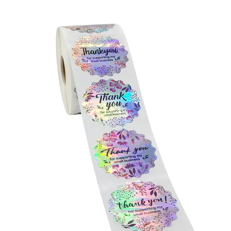 Adesivi Laser da 1.5 pollici a 500 pezzi adesivi personalizzati in lamina d'oro "grazie" per etichette di imballaggi per piccole imprese
