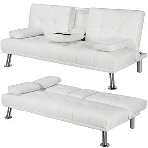 Salon Fantaisie Faux Cuir Futon Canapé-lit Convertible Canapé-lit avec Pieds en Métal Chromé - Product Image 3