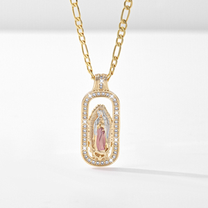 Collar con Colgante <span class=keywords><strong>de</strong></span> <span class=keywords><strong>la</strong></span> <span class=keywords><strong>Virgen</strong></span> <span class=keywords><strong>de</strong></span> Guadalupe, Cadena con Eslabones, Chapado en <span class=keywords><strong>Oro</strong></span> <span class=keywords><strong>de</strong></span> 14k, Zirconia, Romántico, Religioso, Unisex, Latón - Product Image 4