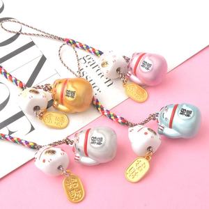 जापानी पीतल की घंटी आशीर्वाद जुड़वां चीनी मिट्टी बिल्ली घंटी डोरी आकर्षण बिल्ली छोटे गीत घंटी फांसी के लिए उपहार - Product Image 3