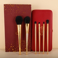 6 pièces idée cadeau de luxe Noël or maquillage pinceau ensemble logo personnalisé vente en gros professionnel complet maquillage pinceau avec étui sac