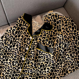 Pyjamas Damen Frühjahr und Herbst Modelle Cardigan Langärmlige lange Hosen Sweet Sexy Leopard Advanced Sense of Home Kleidung Anzug - Product Image 4