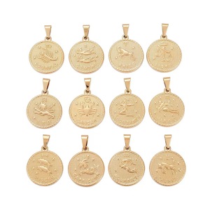 Vintage 12 Horoskop Sternzeichen Halskette für Frauen Männer Edelstahl lange Kette runde Münze Anhänger 12 Sternbilder Halskette - Product Image 3