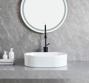 Lavabo in <span class=keywords><strong>Ceramica</strong></span> Artistica per Hotel, Disponibile per Ordini all'Ingrosso, <span class=keywords><strong>Lavandino</strong></span> Ovale Moderno e Minimalista con Design a Strisce - Product Image 3