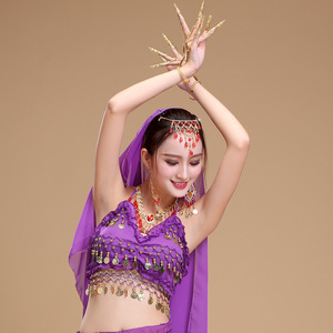 Jh649 Ensemble de costumes de danse du ventre indienne pour femmes <span class=keywords><strong>Bollywood</strong></span> Stage Performance Chiffon Top Dress Belt Belly Dance - Product Image 6