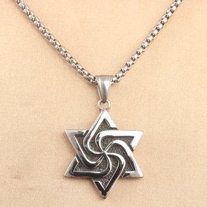 Stainless Steel Six Pointed <b>Star</b> Pendant Unisex Necklace Geometric <b>Design</b> Punk Retro Style Windmill Pattern 231035 - Product Image 1