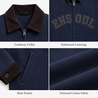 Vestes en sergé de coton vintage pour hommes, col en velours côtelé, broderie personnalisée, style streetwear décontracté, par un fabricant de vêtements