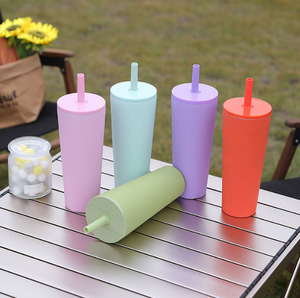 2026 Reusable Plastic Tumbler with <b>Straw</b> Wholesale Custom Logo Double Wall Matte Coffee Cup Matte Lid Cold <b>Drink</b> <b>Bottle</b> 24oz - Product Image 3