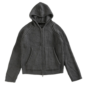 Suéteres con capucha de punto <span class=keywords><strong>gris</strong></span> oscuro ajustados de alta calidad personalizados con cierre de cremallera para hombre - Product Image 2