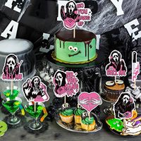 Décorations de gâteaux d'Halloween : Pics à cupcakes fantômes roses d'horreur, toppers de gâteaux d'Halloween sur le thème des tueurs pour décorations de gâteaux de fête d'Halloween
