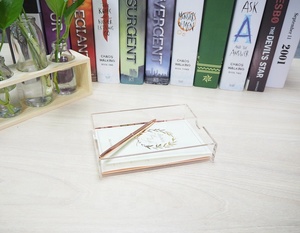 Top Grade Nhựa Rose Gold Dưới Rõ Ràng Acrylic Clip Thư Ghi Chú Memo Chủ Thư Khay Tổ Chức - Product Image 3
