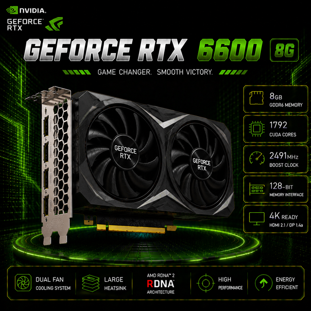 Used RX 6600 8GB DDR3 PCI Express Fan High Performance Desktop Gaming Graphics Card
