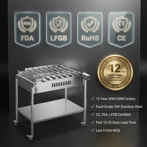 Barbecue à charbon de bois portable en acier inoxydable avec roues, système de chaîne automatique intégré pour Foukou, idéal pour la Grèce - Product Image 5