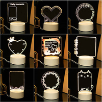 Lampe de table LED USB avec base en bois 7 couleurs, tableau de messages en acrylique réinscriptible avec stylo, veilleuse décorative de chevet