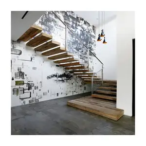 <span class=keywords><strong>Escalier</strong></span> <span class=keywords><strong>flottant</strong></span> en bois moderne avec <span class=keywords><strong>garde</strong></span>-<span class=keywords><strong>corps</strong></span> en verre pour intérieur - Product Image 1