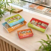Contenants à sushi en pulpe de carton blanc imprimés sur mesure avec couvercles transparents, qualité alimentaire, pour les épiceries et supermarchés