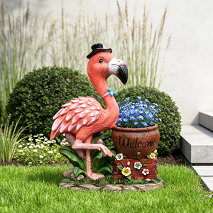 Sculpture de jardin Flamant rose, pot de fleurs, jardinière, décoration extérieure, panneau de bienvenue unique, ornement statuaire - Product Image 2