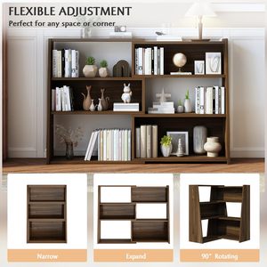 Estantería extensible de madera de nogal oscuro de diseño moderno de 3 niveles, estantería corta baja para espacios pequeños o esquinas - Product Image 6