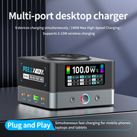 Chargeur sans fil magnétique 200W à 8 ports avec charge rapide 15W, hub QC3.0 PD pour ordinateur portable, téléphone portable, montre connectée, ignifuge, OCP
